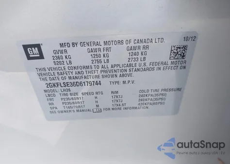 2013 GMC Terrain Sle-2 из США, поврежденный, VIN 2GKFLSE36D6179744